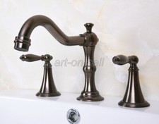 Widespread Bathroom Faucet Basin 3 Hole Vanity Sink Mixer Tap Brown Bronze