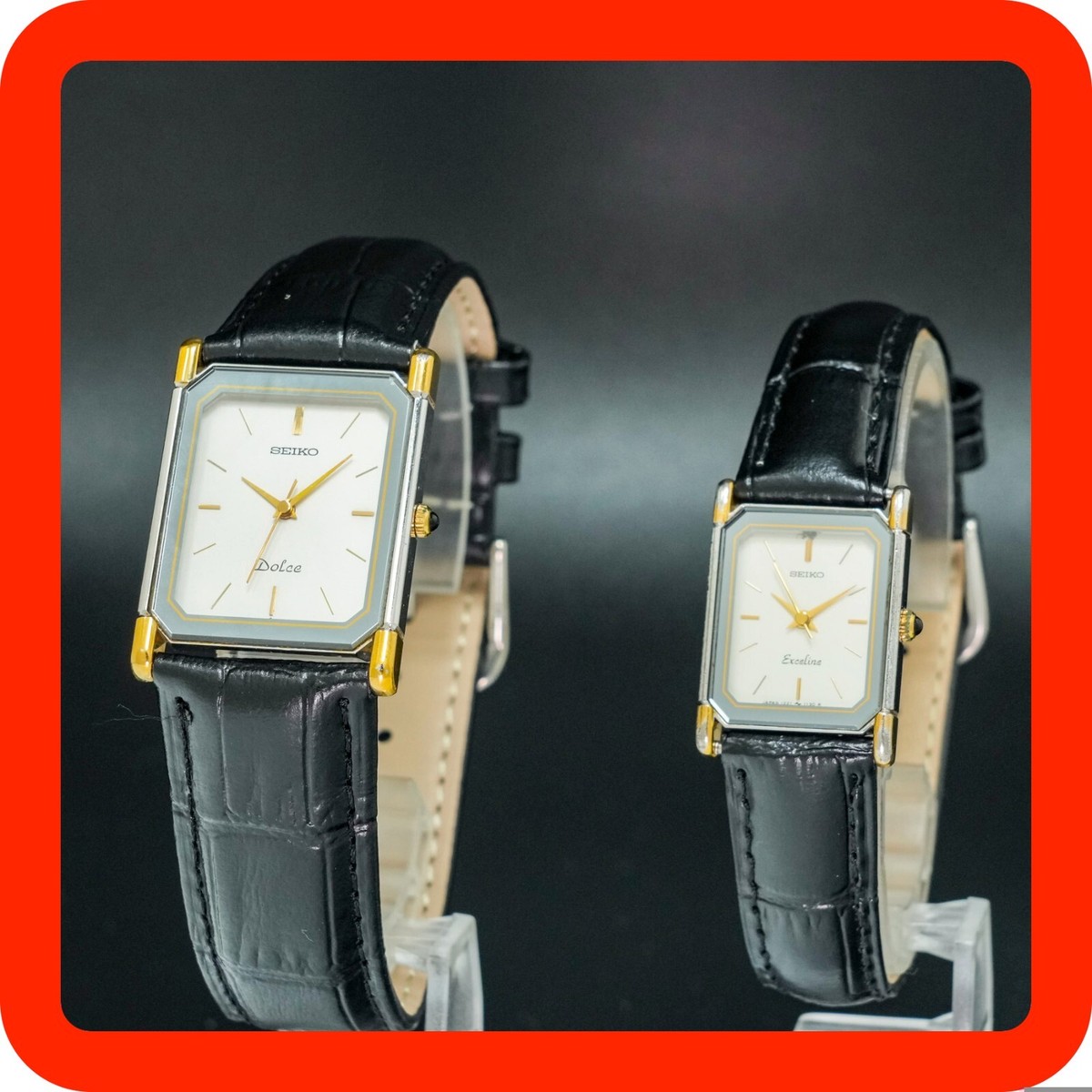 Vintage SEIKO Pair Watch Tank Dolce Exceline 7741-5050 1221-5820