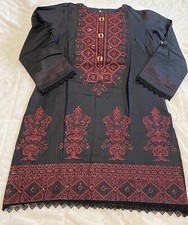 Pakistani Indian embroidered kurti, top, qameez, Black , Cotton, size L