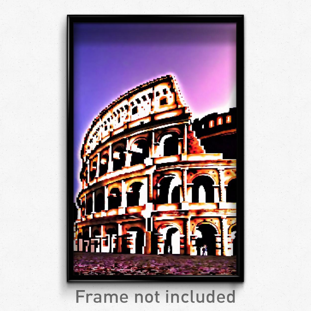 8 Bit Pixel Art Poster - Swirly Psychedelic Colosseum Video Game Print