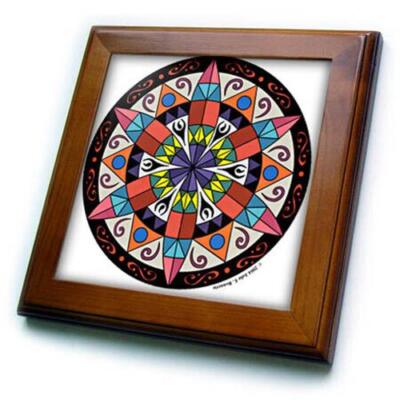 3dRose Hex Sign 1 Pennsylvania Dutch Luck Protection Symbol 8x8 Framed Tile