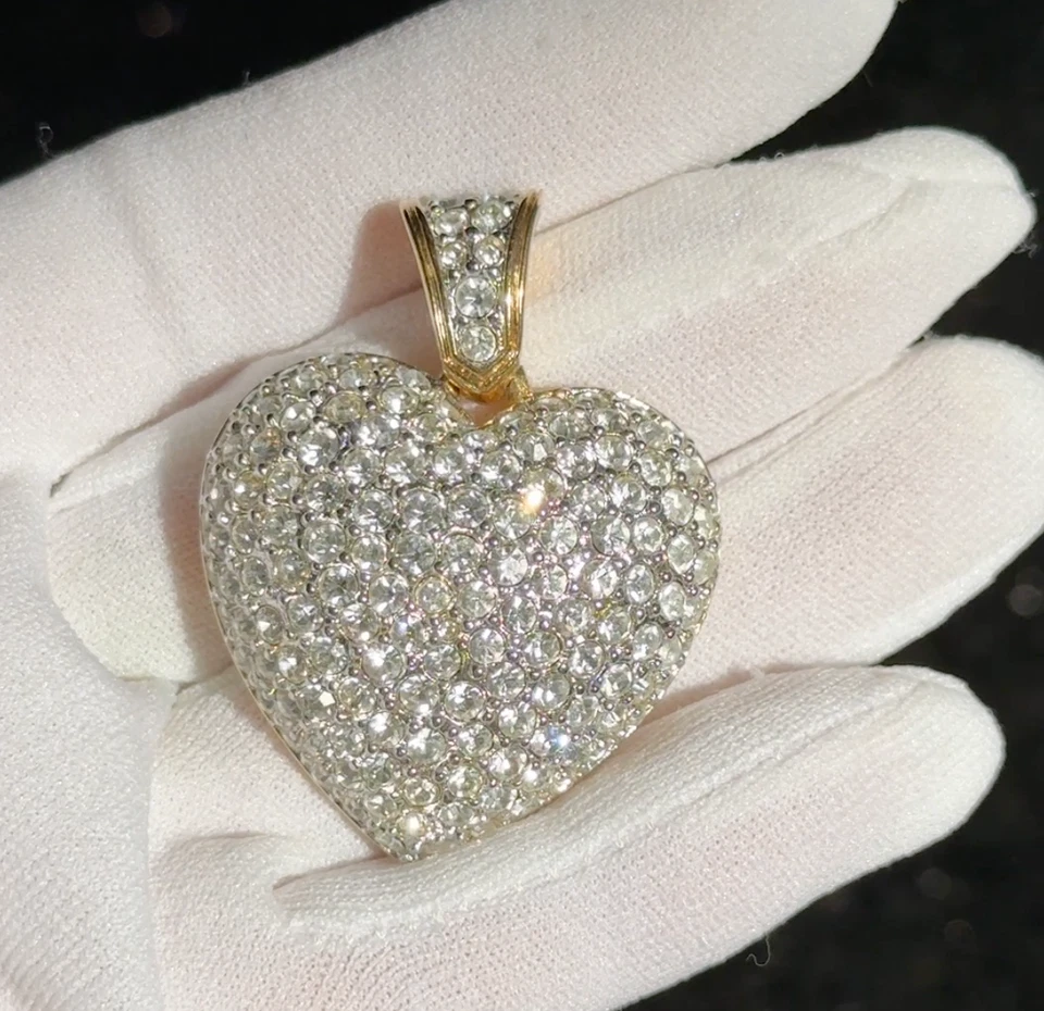 Colgante Corazón Hinchado Oro Cristal Pavé Cisne Swarovski Retirado De Colección Foto 2 de 4