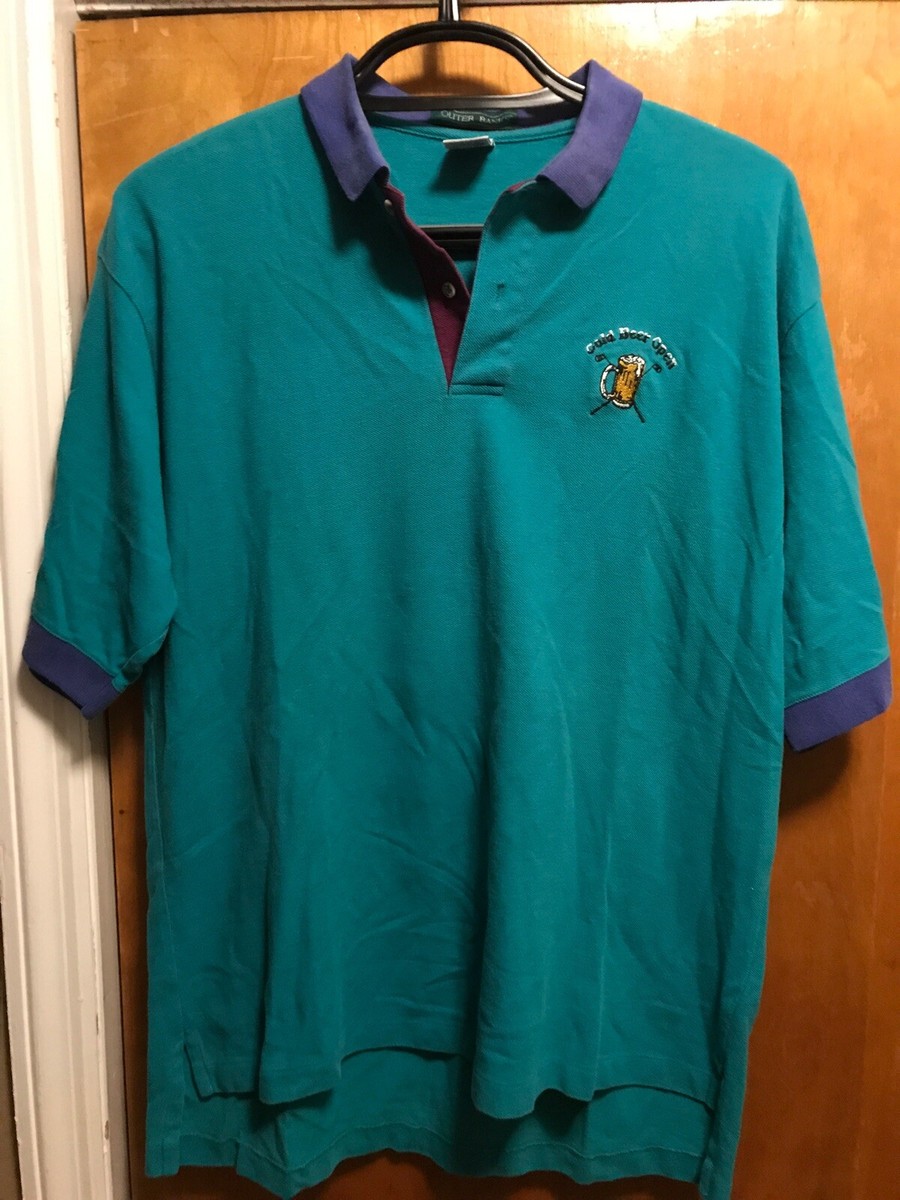 VINTAGE 80s Men's XL COLD BEER OPEN US MADE Golf Polo Shirt Outter  Banks