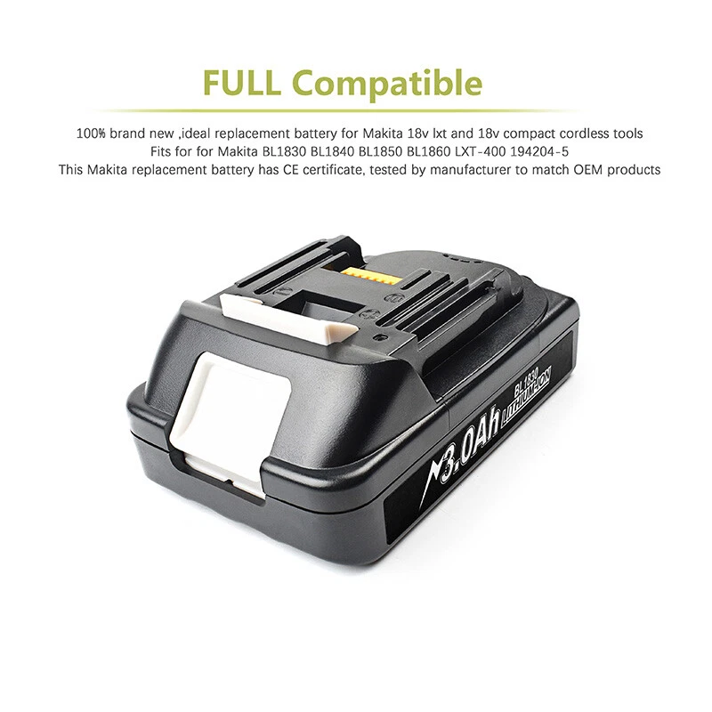 Replace For Makita 18V 3.0AH LXT Lithium Ion Battery BL1860 BL1830