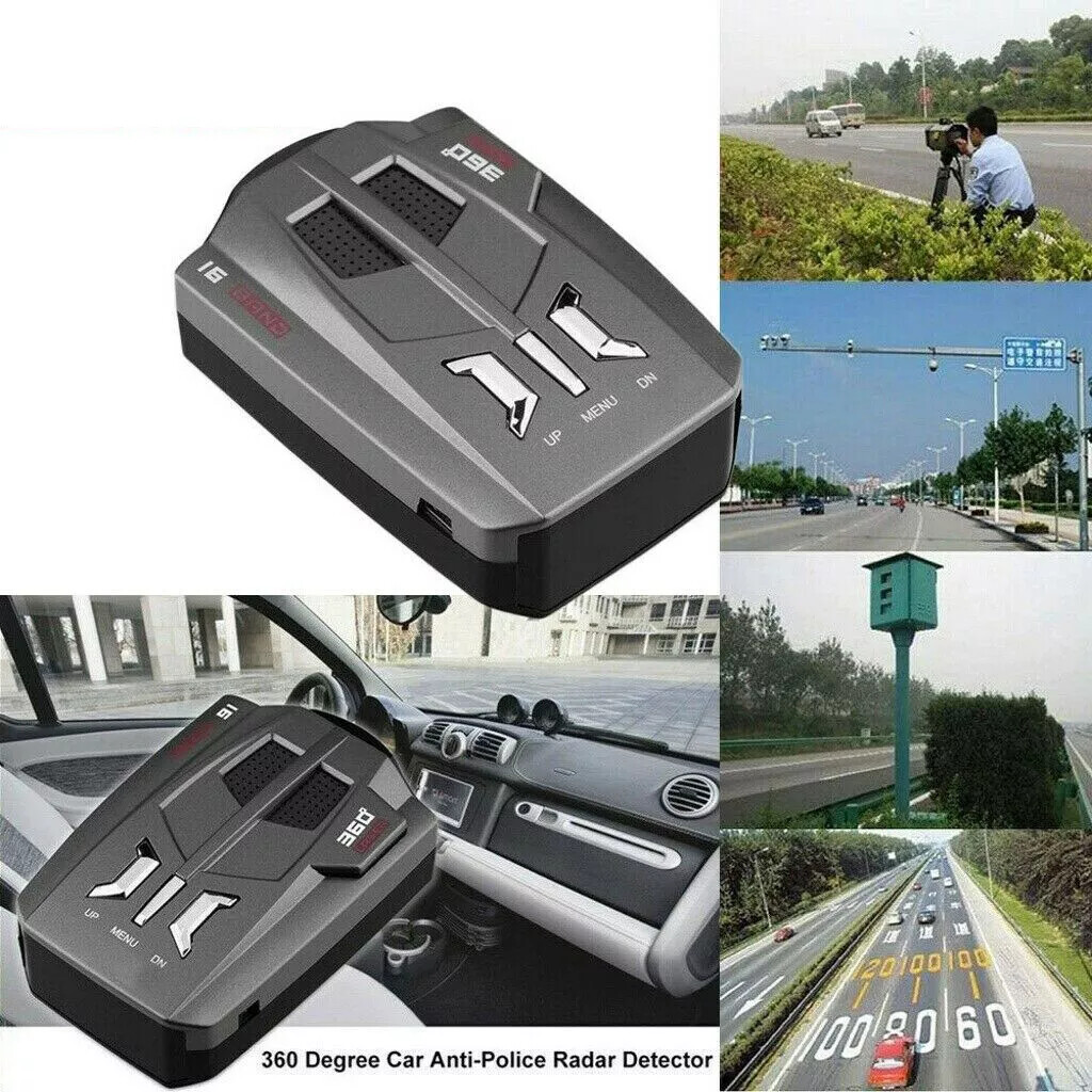 Sidougeri V9 Détecteur de vitesse à 360 degrés pour véhicule R Adar Alerte vocale 16 bandes Affichage LED automatique Version anglaise/russe