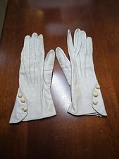 Antique Gray Kid Leather Gloves With Cellulose Wrist Buttons