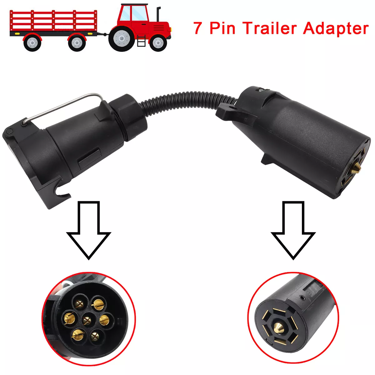 7 Way Round to 7 Pin Round Trailer Adapter Plug RV LED Light Tow Connector Blade