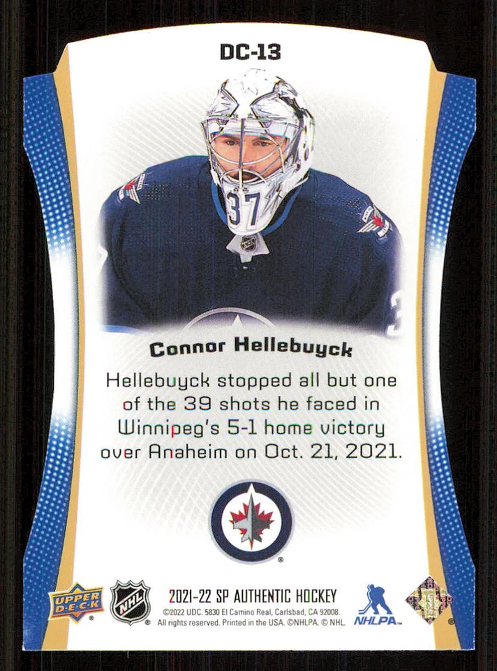 2021-22 SP Authentic Die Cuts Blue #DC13 Connor Hellebuyck - Image 2 of 2