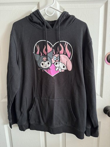 Sanrio Kuromi And My Melody Black Heart Flames Pullover Hoodie Sweatshirt Medium