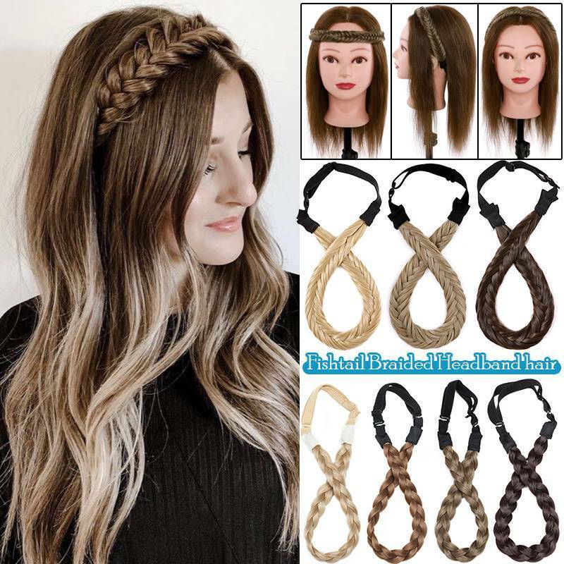 uniwigs UniWigs Hair Braided Headband Natural Black Color Y-4c with Clips,  Hair Pieces Beauty Accessory for Fashion Women