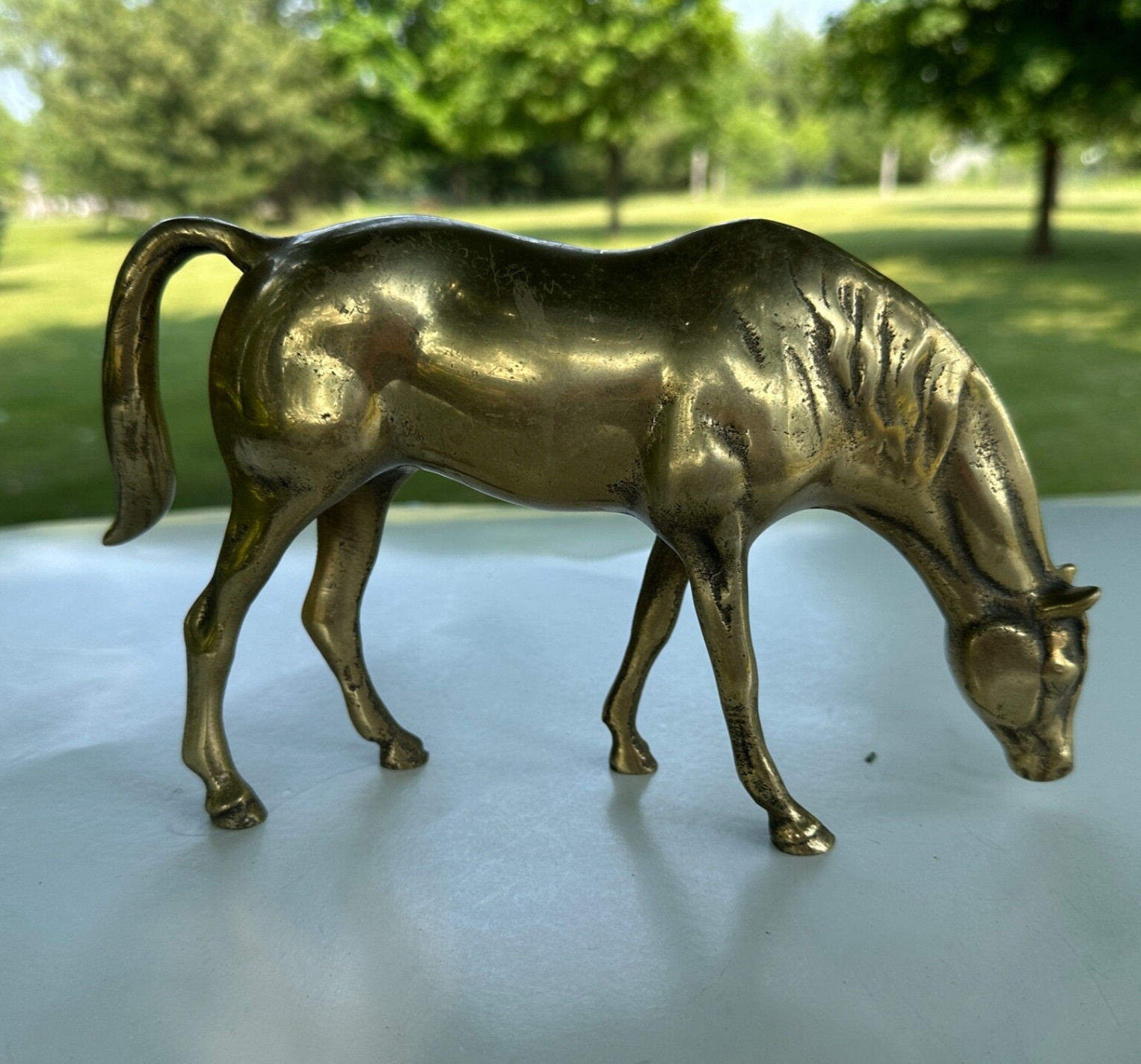 Vintage Solid Brass Enesco Grazing Feeding Horse Statue Figurine 9.5 x 5.25
