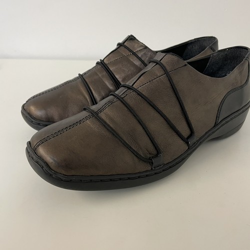 Dorndorf Shoes Black Bronze Leather Flat Slip On Comfort Square Toe Size 8 41 - Picture 4 of 10