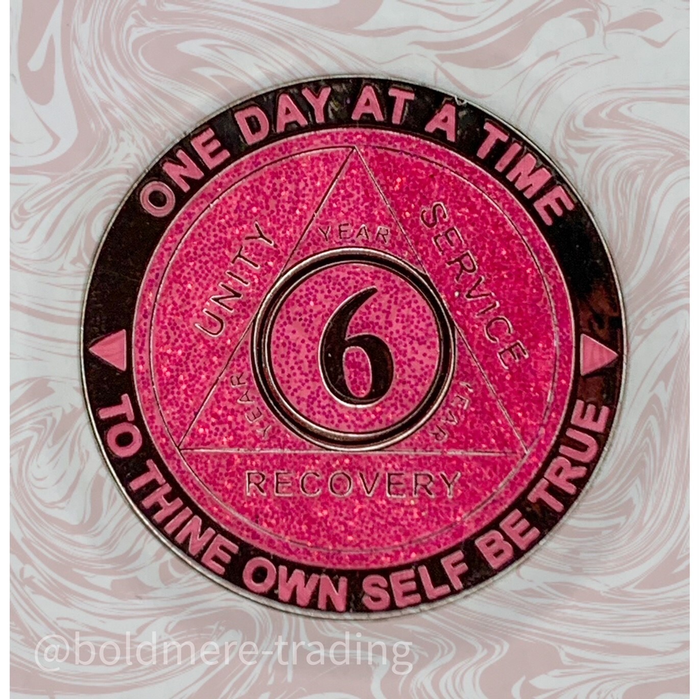 6 Year Alcoholics Anonymous Medallion Pink Silver Plated AA Sobriety Chip Coin