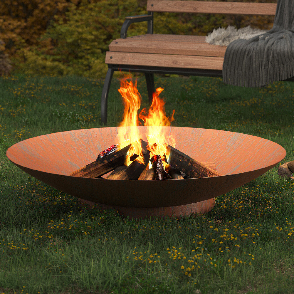 60-120cm Fire Pit Corten Steel Log Burner Bowl Bonfire Outdoor Heater Black  Rust | eBay