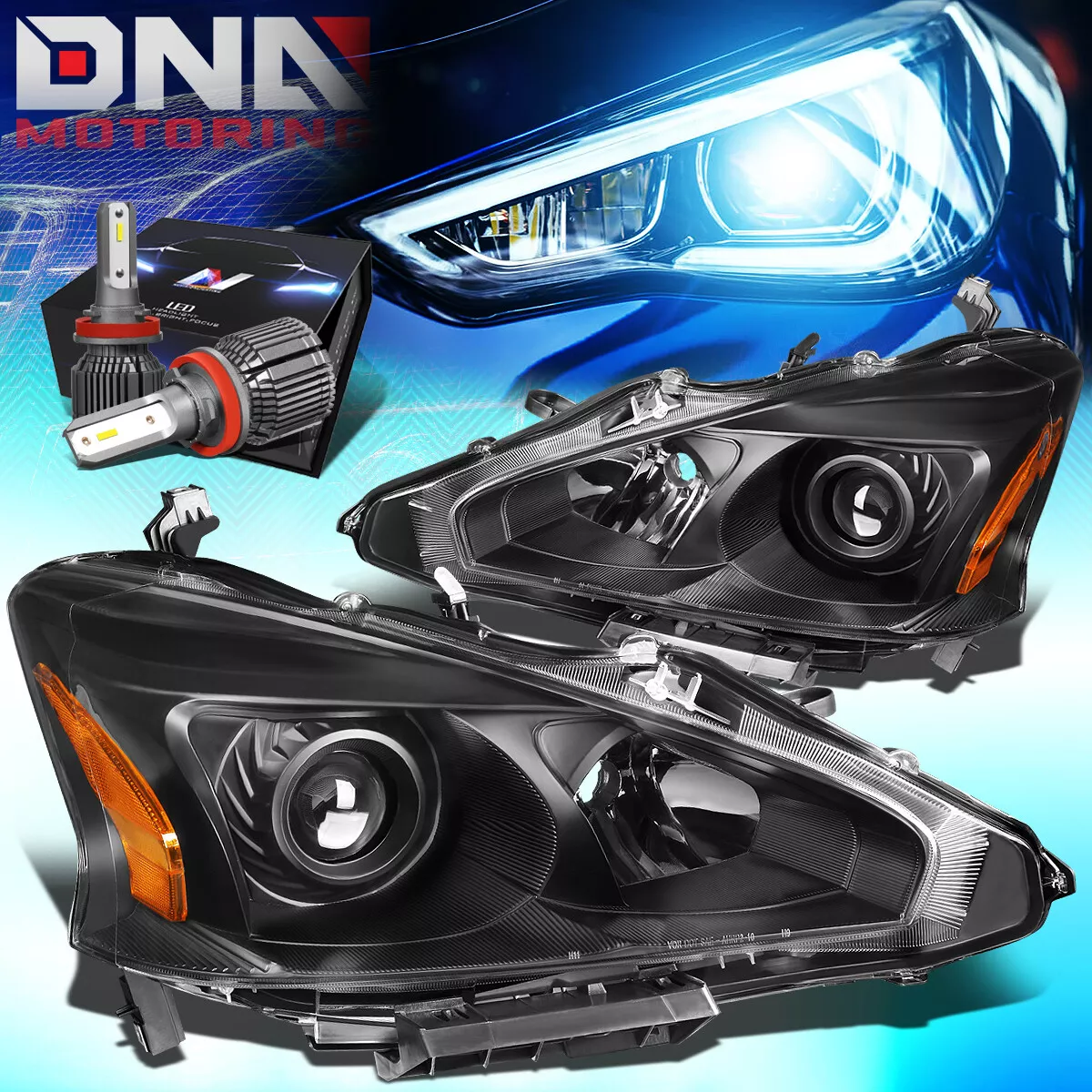 FOR 2013 2015 Nissan ALTIMA SEDAN PROJECTOR HEADLIGHT W LED KIT COOL FAN BLACK