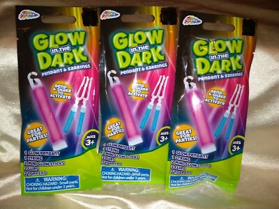 Kids Glow In The Dark Pendant/String & Earrings Toy  Parties Birthday Lot of 3 