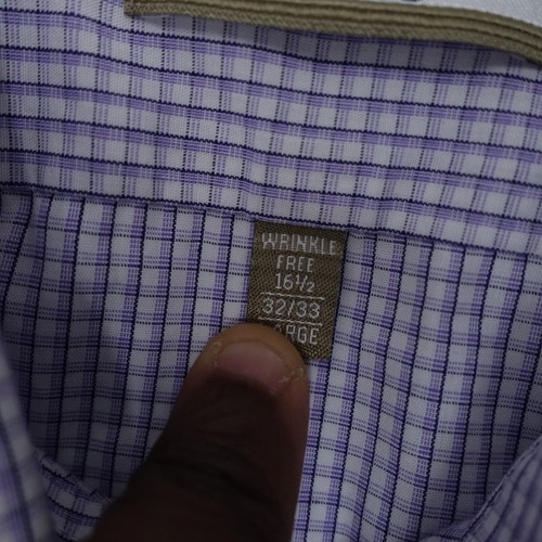 Van Heusen camicia elegante uomo grande 16,5 viola bianco a quadri aderente business - Foto 7 di 8