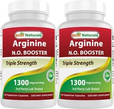 2 Pack Best Naturals L-Arginine NO BOOSTER 1300 mg 120 Vegetarian Capsules
