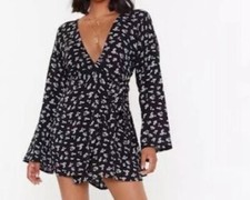Nasty Gal Black Wrap Dress - Kimono Wrap Dress Size 8 /# 29