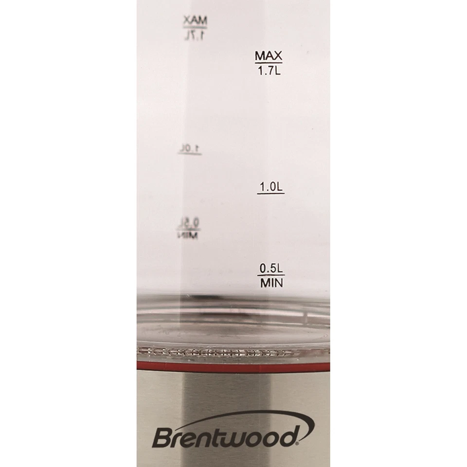 BRENTWOOD® 1.100 vatios 1,8 cuartos de galón Hervidor eléctrico inalámbrico de vidrio templado de 7 tazas... Foto 4 de 4