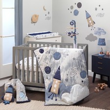 Lambs Ivy Sky Rocket 5-Piece Blue Galaxy/Space Nursery Baby Crib Bedding Set