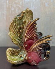 Vtg Mid-Century Ceramic Fish Vase Hull or Royal Copley Style Iridescent Glaze