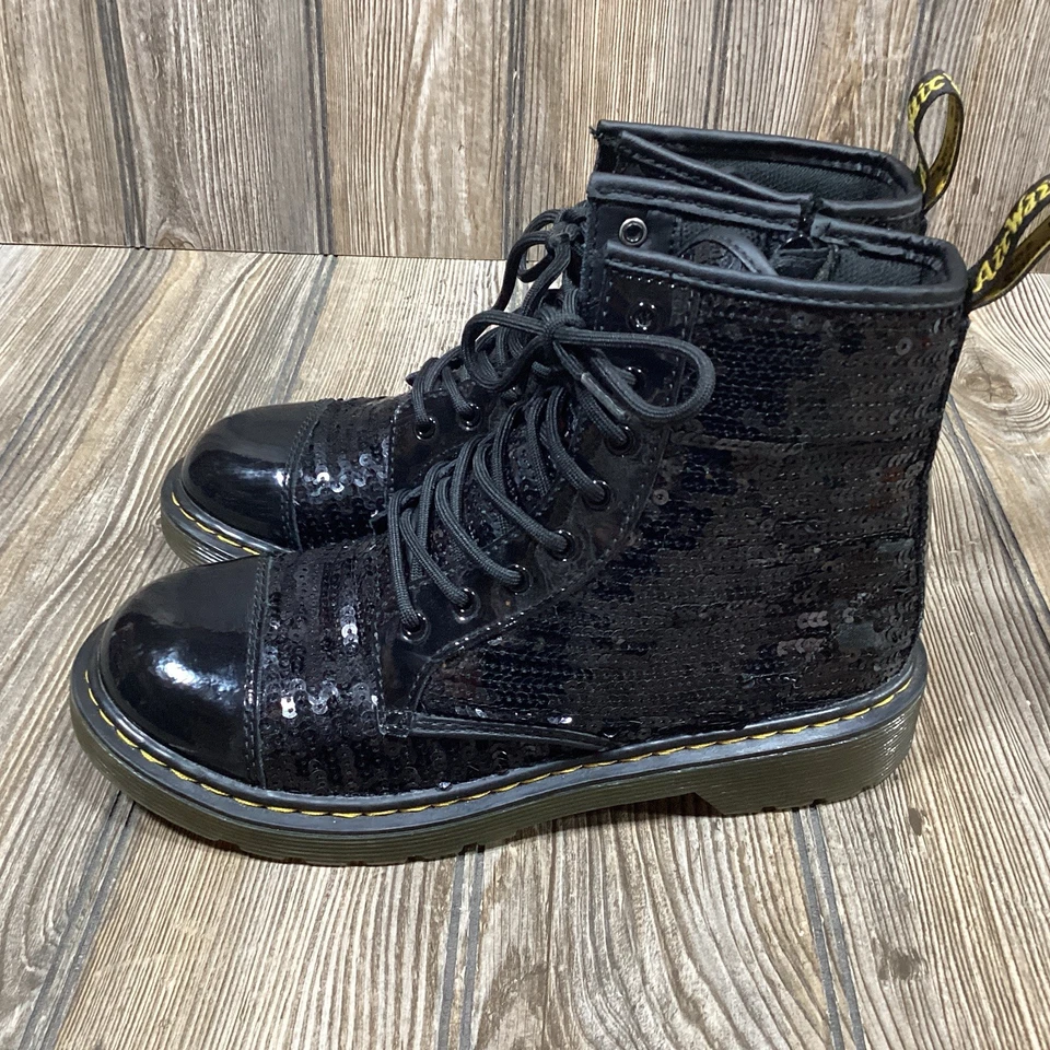 Botas de combate Dr Doc Martens para mujer 1460 Pooch lentejuelas con cordones cremallera lateral talla 6 EE. UU. Foto 3 de 4