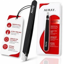 AURAY Stainless Steel Eyebrow Tweezers Slanted Tip Facial Hair Removal Black