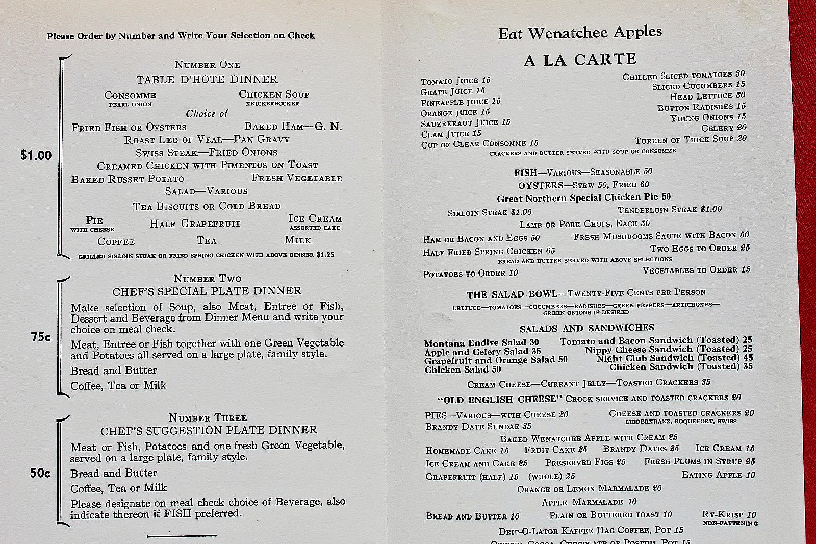 1935 Great Northern Railway Dinner Menu North West Pacific Railroad Train Dining