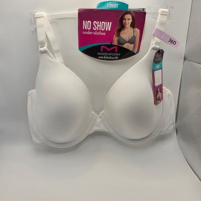 Maidenform One Fabulous Fit T-Shirt Bra 07959 White 36D Underwire No Show NEW