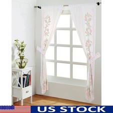 Floral Pattern Cotton Curtains Light Filtering Rod Pocket Window Treatment 84x48