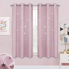 Nicetown Children Window Darkening Curtains - Bedroom Star Cutouts Starry Night