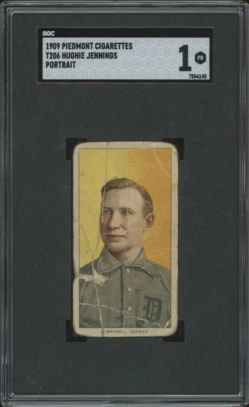 1909 T206 HUGHIE JENNINGS POOR HOF PORTRAIT PIEDMONT 150 SGC 1 DETROIT TIGERS