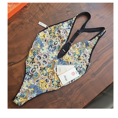 Maaji Multicolor Plunge Halter One Piece Swimsuit Floral High Cut and Reversible