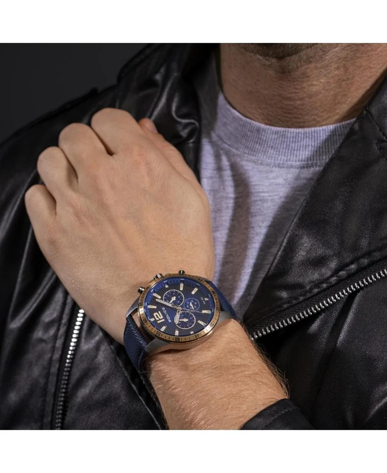 Reloj informal de cuarzo analógico POLICE para hombre clásico vestido esfera azul impermeable redondo 4 Foto 2 de 4