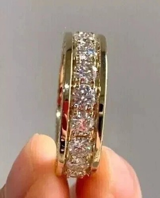 2.50Ct Round Cut Natural Diamond Eternity Wedding Band 14K Yellow Gold Size 6 7