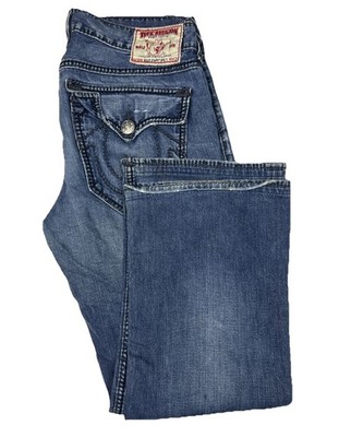 True Religion Billy Giant Big T Jeans Men s 36x30 Made in USA Distressed Hemmed