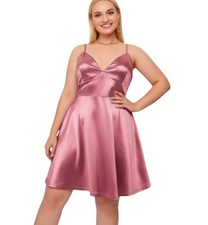 Shein Curve Cocktail Dress Women's 1X Dusty Rose Pink Stretch Satin Sleeveless