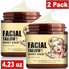 2 x Whipped Beef Tallow and Honey Balm 4oz, Unscented, Grass Fed Grass Finished