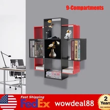Wall Mount Book Shelf Modern 3 Tiers 9 Compartments PVC Board Bookcase Bookshelf
