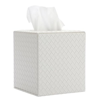 Sumnacon Tissue Box Cover Square Tissue Box Stylish PU Woven Lozenge White