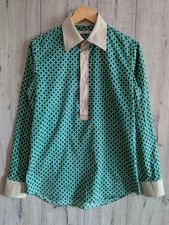 Vintage Prada Italy Men’s Shirt 39 / 15½ (M) Beige Collar Cuffs Green Blue Polka