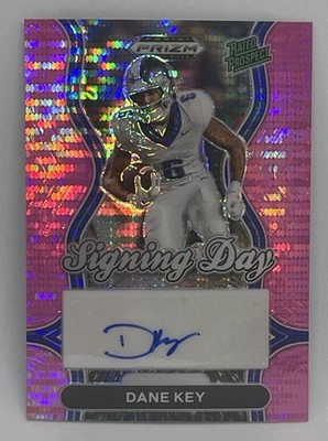 2025 Prizm Draft Picks Signing Day Dane Key Neon Pink Pulsar Prizm /15 (AU, RC)