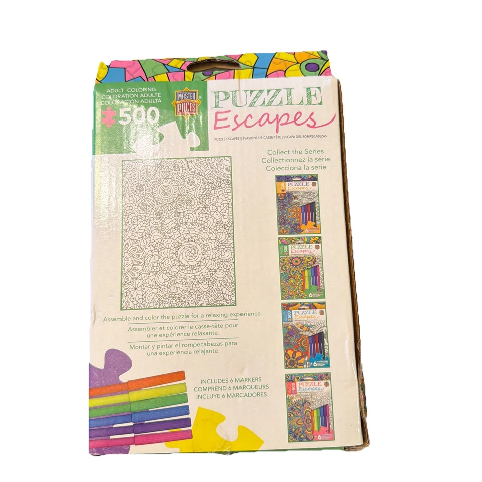 Puzzle Escapes Adulto Colorear Puzzle 500 piezas Nuevo Sellado con Marcadores Incluidos Foto 2 de 2