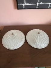 Mid Century Murano Ice Glass Flush Ceiling Light Hollywood Regency Vintage Lamp