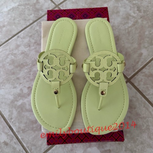 NIB Tory Burch Miller Size 8.5 Lime Leaf Embossed Leather Sandals Retail $198 - Picture 4 of 9