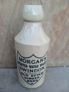 Scarce MORGAN'S AERATED WATER WORKS SWINDON OLD STYLE GINGER BEER Stone Bottle.