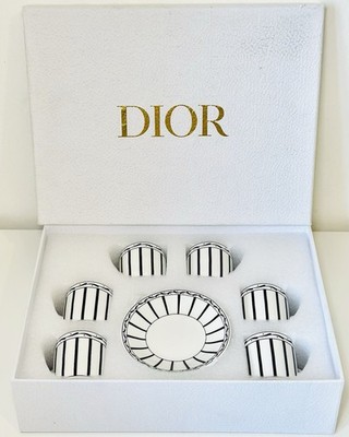 Dior Porzellan Luxus Espressotasse & Untertasse Set schwarz-weiß gestreift Design