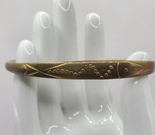 Vintage Handmade Tuareg Solid Brass Engraved Design Cuff Bracelet Size 6.5-7"