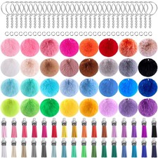 160 Pieces Fluffy Pom Pom Balls with Tassels Keychain Faux Fur Pompoms Keycha...